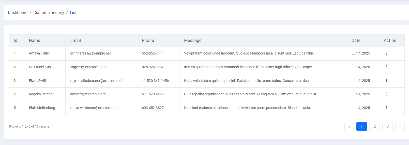 Customer Inquiry List