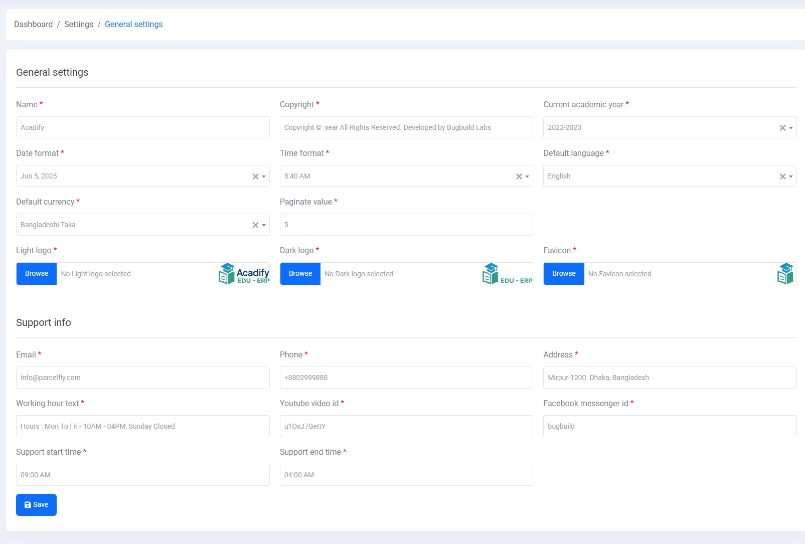 General Settings Page