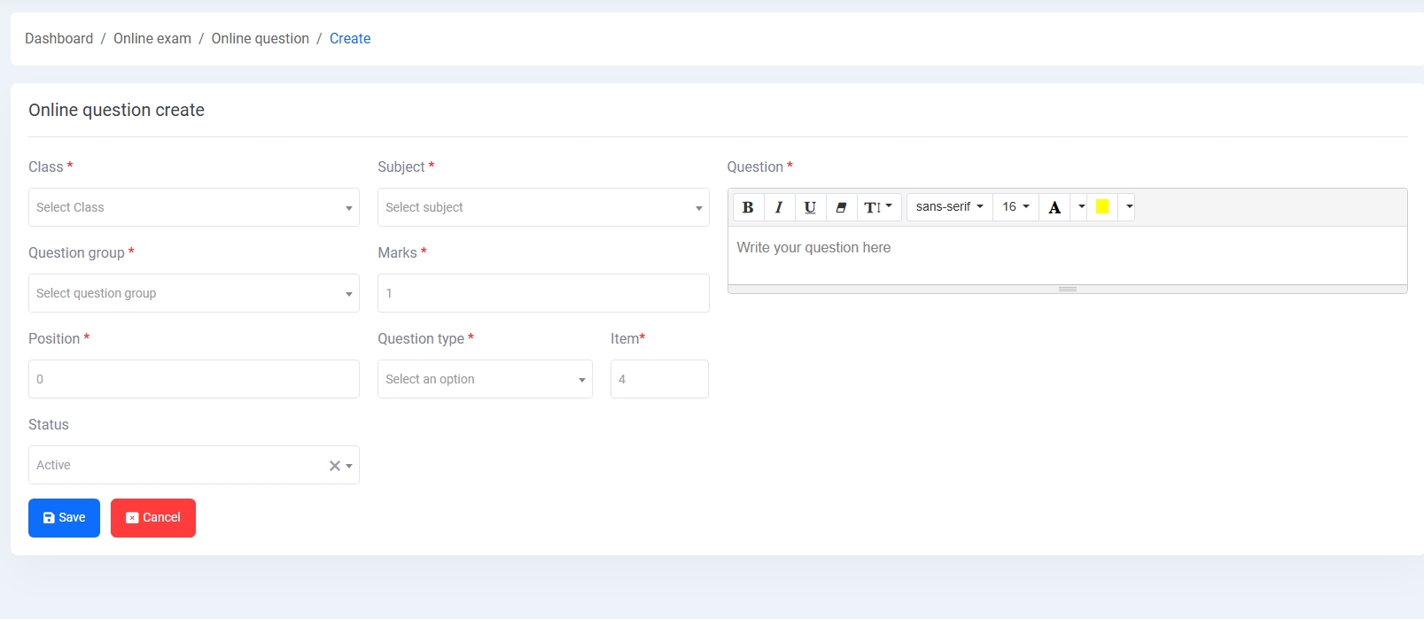 Online Question Create