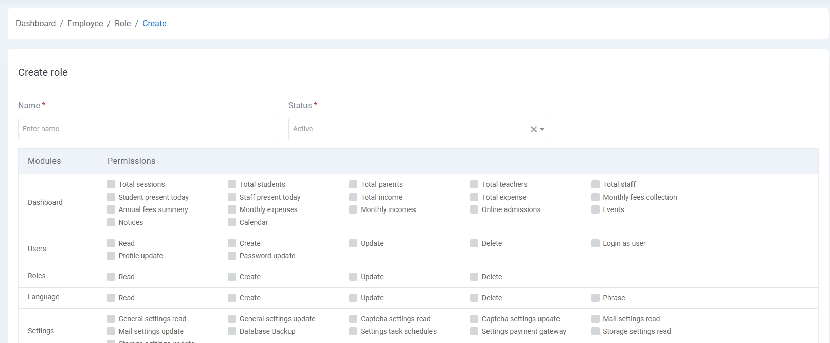 Role Create with Permissions