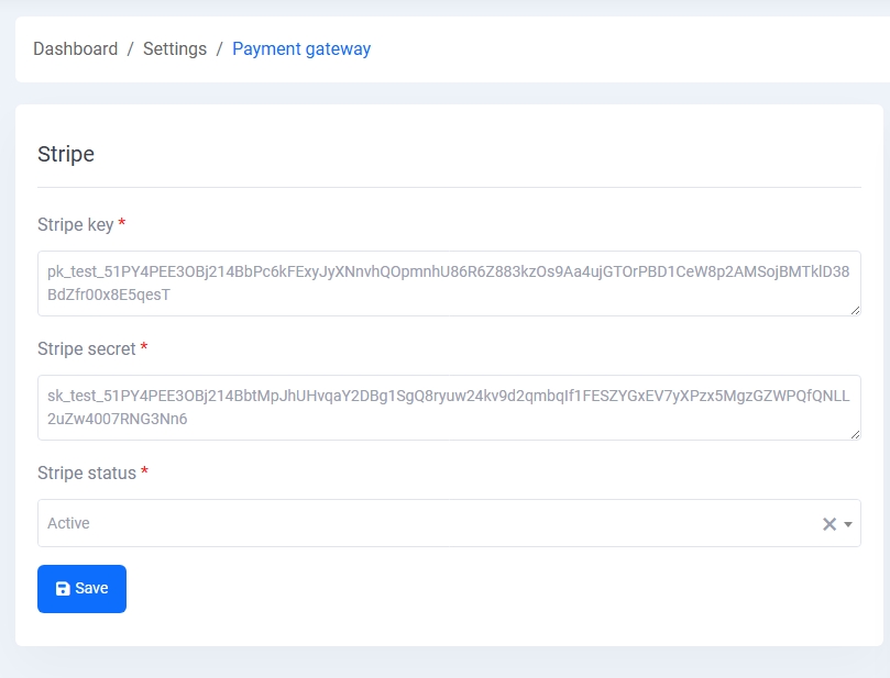 Stripe Payment Settings