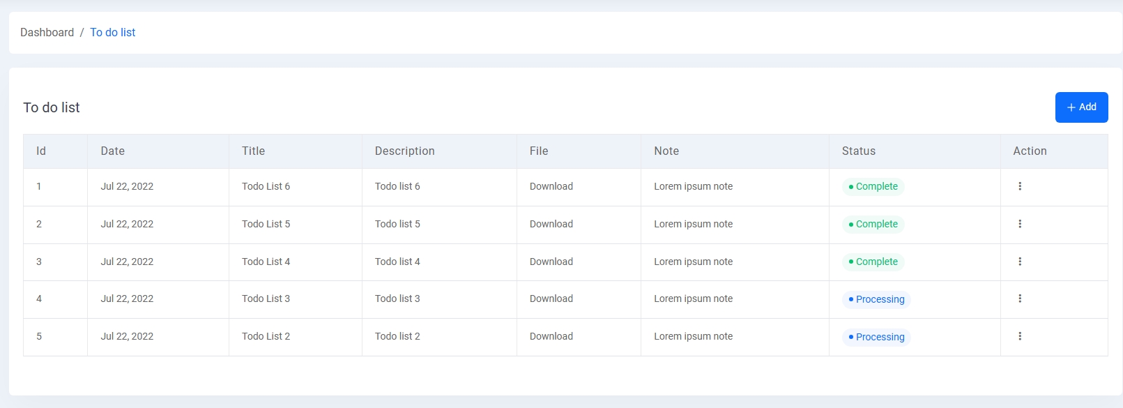 Todo List Table View